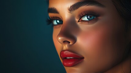 The stylish woman confidently shows off her beautiful makeup skills, making her look even more attractive.