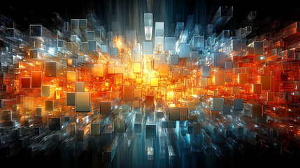 A vibrant abstract composition featuring dynamic shapes and radiant colors blending seamlessly for a captivating visual experience.