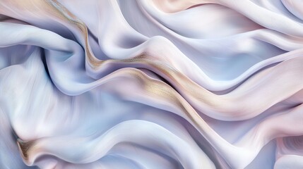 Obraz premium This luxurious fabric background features pastel colors of blue, pink, and gold flowing together. The material is draped and folded, creating an abstract design