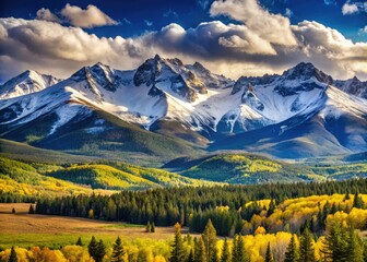 Fototapeta premium The Continental Divide in Colorado is sharply defined by snow-capped Rocky Mountain peaks, their majesty underscoring the region's geological significance and natural beauty.