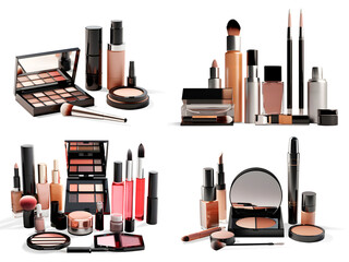 Set of Mock-up of Cosmetics Set, isolated on transparent background, luxury cosmetics concept, realistic design illustration, generative ai