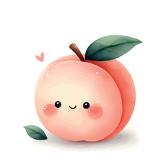 Fototapeta premium cute peach. watercolor illustration of a cute cartoon peach