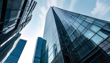 Fototapeta premium Gazing Upward at Sleek Skyscrapers of Modern Office Buildings