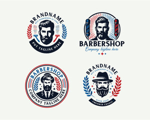 Naklejka premium Set bundle vintage barbershop gentleman beard and mustache logo for business company 