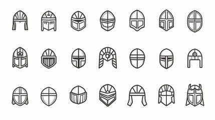 Collection of Hand-Drawn Medieval Knight Helmet Illustrations, Featuring Various Designs and Styles for Protection and Defense