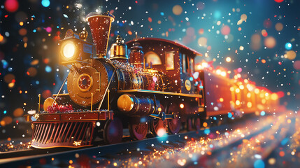 Cheerful Christmas Train Decoration with Whimsical Confetti and Playful Elements for a Fun and Joyful Winter Celebration