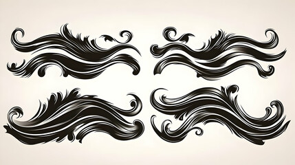 Fototapeta premium Four Black and White Ornate Swirls with a Vintage Style Illustration