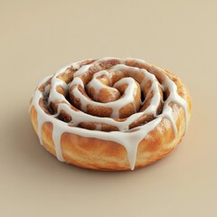 Fototapeta premium 3D illustration of a sweet and sticky cinnamon roll with icing, isolated on a plain background