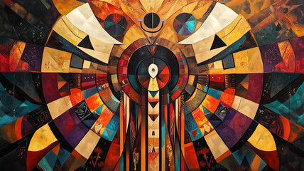 A contemporary Indigenous painting blending traditional patterns