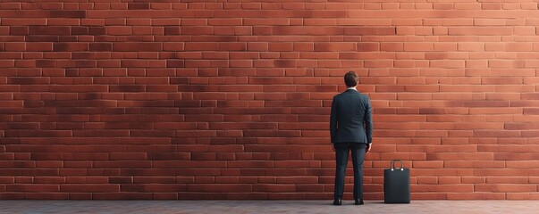 Businessman Standing Before Tall Brick Wall Symbolizing Blocked Market Access