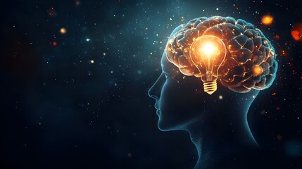Human Head Silhouette with a Glowing Brain.