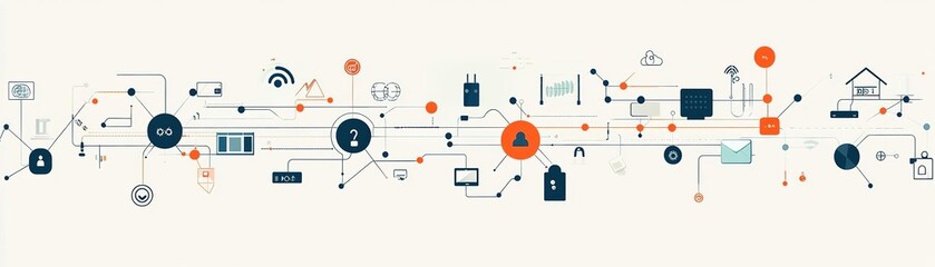 A vibrant illustration of digital connectivity, showcasing various icons representing technology and communication networks.
