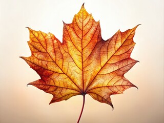 Fototapeta premium Warm, muted tones of goldenrod and rust envelop the leaf, its serrated edges and slender stem whispering autumn's gentle passing.