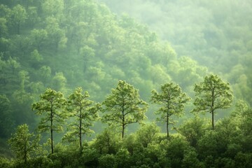 Fototapeta premium Misty Forest Trees.
