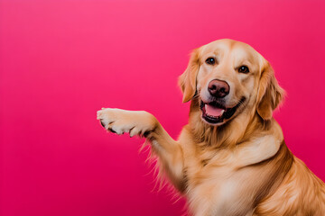 Kind Golden Retriever Dog Holding Out Its Paw, Friendly Gesture