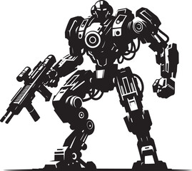 Modern action war robot silhouette vector illustration isolated on a white background