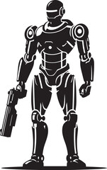 Modern action war robot silhouette vector illustration isolated on a white background