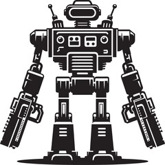 Modern action war robot silhouette vector illustration isolated on a white background