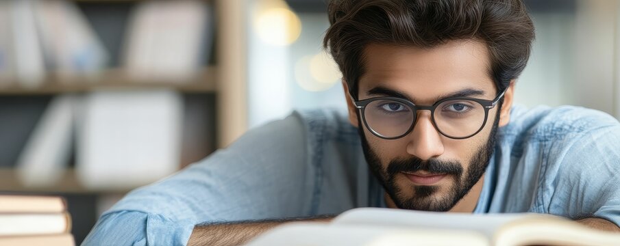Indian coder working on a complex algorithm, with books and notes spread out around him in a quiet study room
