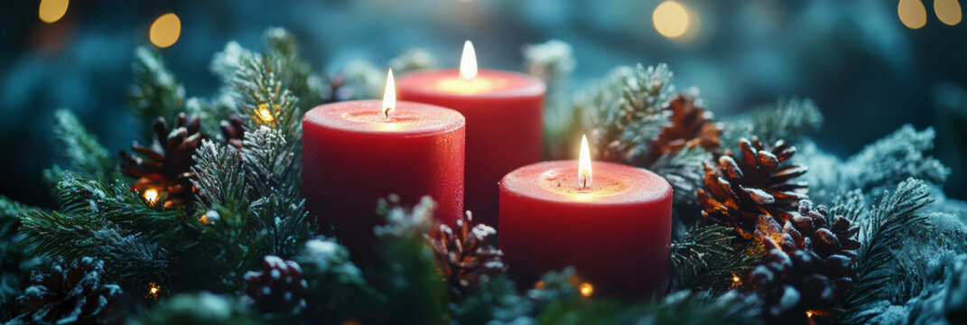 Three red candles as decoration during 3rd advent