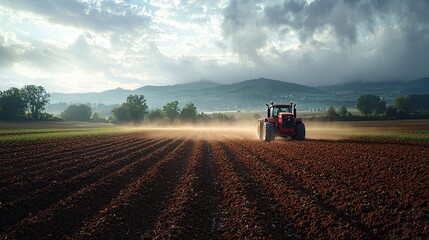 Obraz premium AI-driven tractors working autonomously in a vast field, planting seeds with unmatched precision