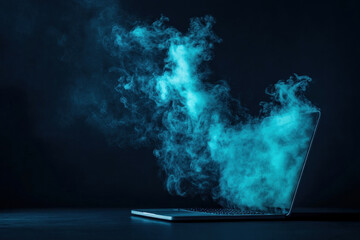 Digital ghosts emerging from a laptop screen, symbolizing a virtual Halloween in a haunted cyberspace