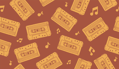 Cute cassette tape pattern background vector design