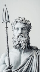 Obraz premium Softened light, portrait, antique statue of Poseidon holding a trident, white background 