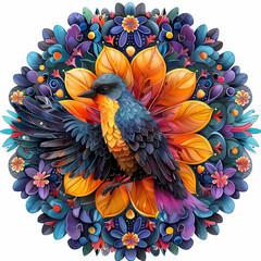 Fototapeta premium very bright and colorful mandala,very detailed high quality,object in center,Scarlet Macaw whole body