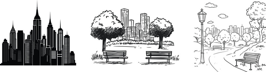 Set of city skyline, vector illustration.