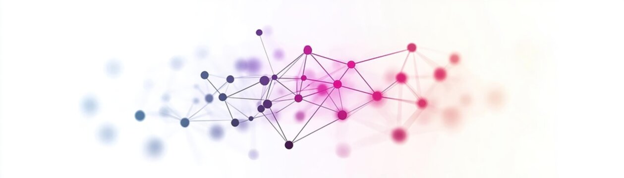 Abstract network visual with colorful nodes and connecting lines, representing technology, data, and communication concepts.