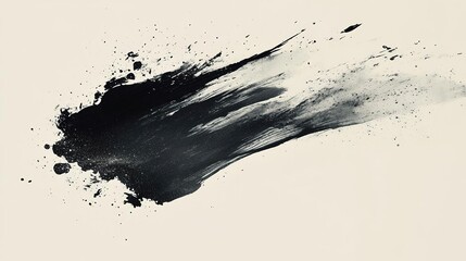 Abstract black paint splash on a beige background, showcasing artistic movement and creativity in minimalist design.