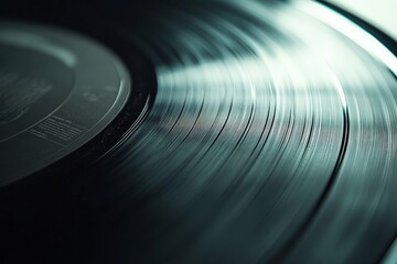 A moody photograph of a vinyl record with soft lighting, highlighting the grooves and the dark surface. The image evokes a sense of nostalgia and appreciation for classic music formats.