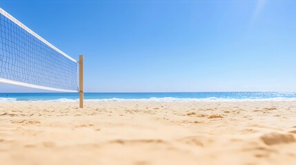 Beach Volleyball Fun - Exciting Spring Break Scene with Friends on Golden Sand Ocean Waves and Clear Blue Skies Perfect for Summer Vacation Promotions and Travel Campaigns