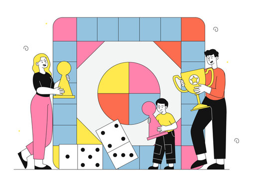 family playing board game with trophy clip art preview