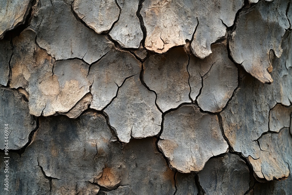 Poster old tree bark captured showcasing its rugged texture and natural weathering, with detailed patterns 