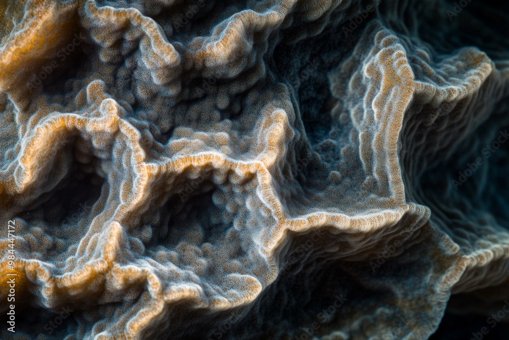 Poster this image showcases a beautiful coral formation filled with texture-rich and wavy patterns, highlig