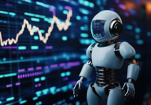 Futuristic Robot with Digital Background