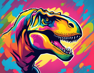colorful Tyrannosaurus Rex head with cool isolated pop art style background