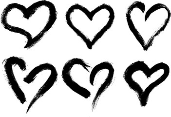 Grunge Brush Stroke Hearts Vector Set
