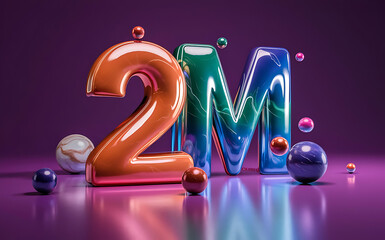 2M subscribe, followers card with vibrant 3D background. social banner happy celebration , blog. likes celebration. Social media poster