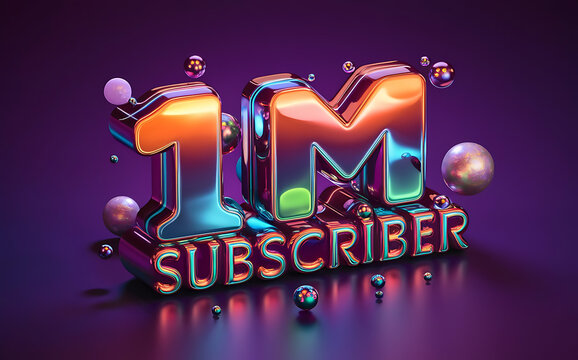1M subscribe,followers card with vibrant 3D background. social banner happy celebration , blog. likes celebration. Social media poster