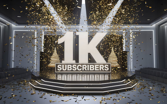 1k subscribe, 1000 followers card with vibrant 3D background. social banner happy celebration , blog. likes celebration. Social media poster