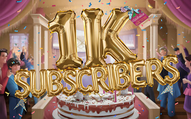 1k subscribe, 1000 followers card with vibrant 3D background. social banner happy celebration , blog. likes celebration. Social media poster