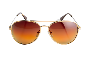 Classic aviator sunglasses with gold metal frame isolated on transparent background