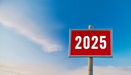 Obraz premium Text 2025 on red sign against blue sky