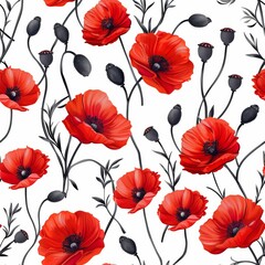 watercolor poppies pattern with a red flower background. ai generated