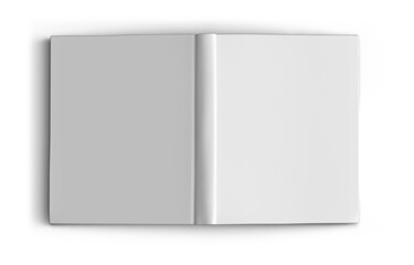 Blank empty book cover mockup template isolated. 3D illustration. Top view.
