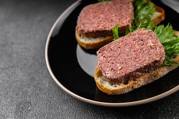 meat sandwich spam fresh meal food snack on the table copy space food background rustic top view