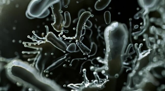 Scene of micro cell bacteria illustration close up, Camera slow motion with different angles